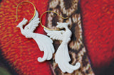 peacock bone carved earrings with brass findings 