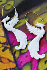 peacock carved from bone earrings with brass findings