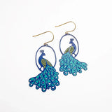 lady wearing earrings with peacock design 