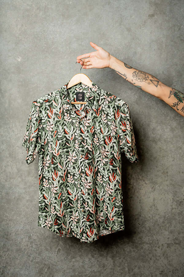 100% tencel shirt with protea botanical print mens shirt