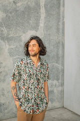 100% tencel shirt with protea botanical print mens shirt