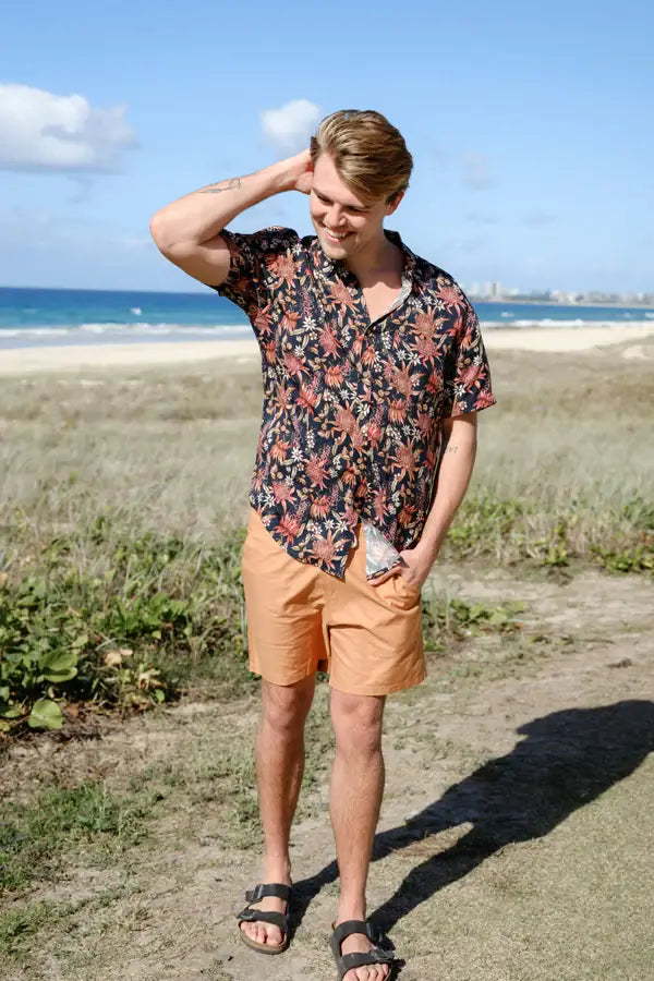 botanical print tencel mens shirt 