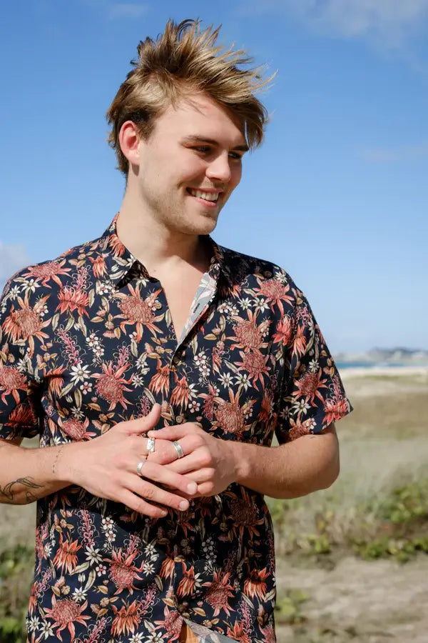 botanical print tencel mens shirt 