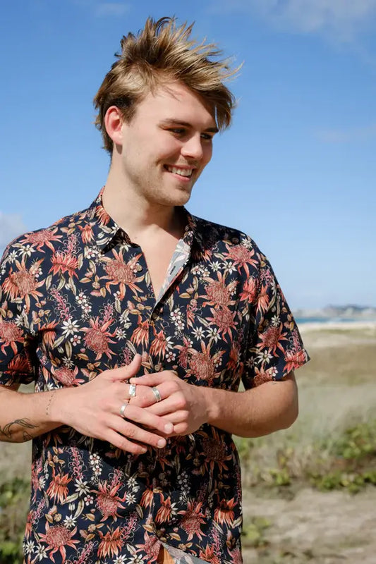 botanical print tencel mens shirt 