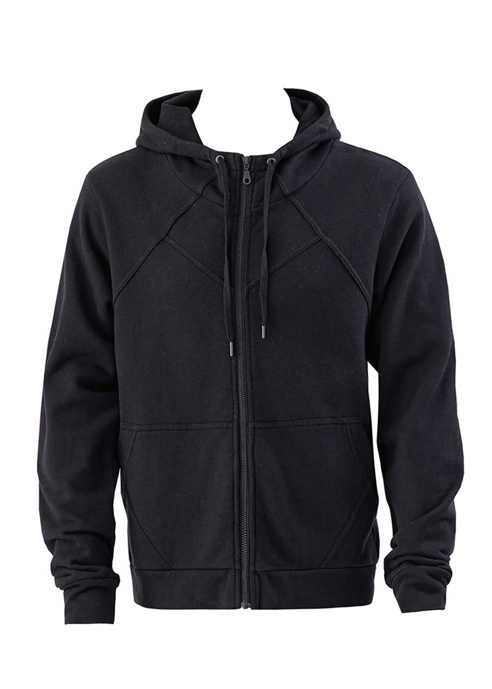 Black hoodie with a zipper on a white background