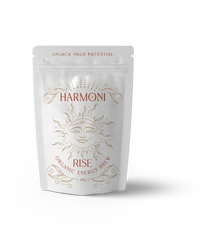 Harmoni Rise organic energy brew package on a white background