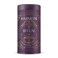 Purple canister with gold text and design on a white background