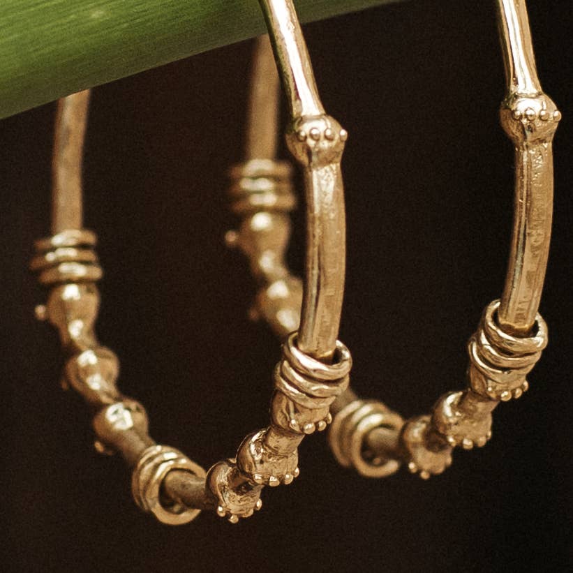Ruhani Hoops - Brass pair of textured Italian brass hoop earrings