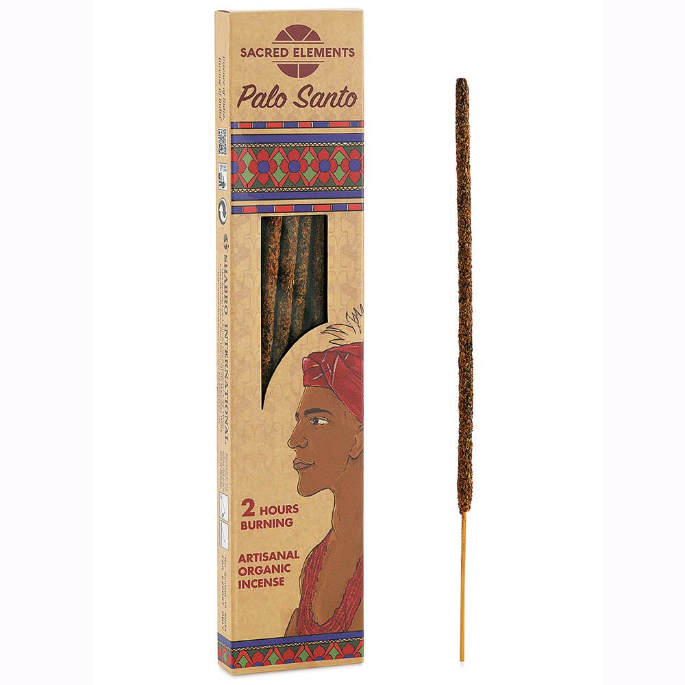 Sacred Elements Palo Santo artisanal organic incense box with a single incense stick