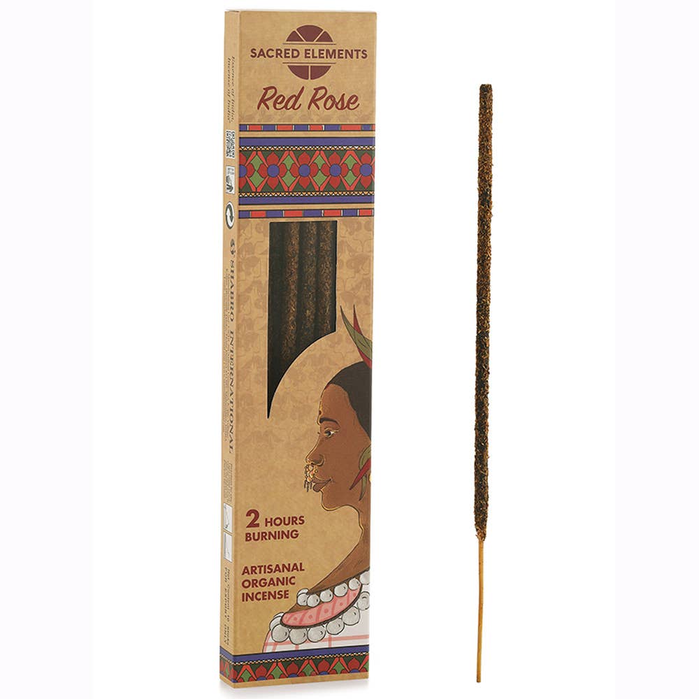 Sacred Elements Red Rose Incense Sticks with natural rose petals and bundled incense sticks
