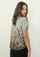 photo print linen tee with seaside flowers
