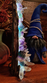 shelly fluorite and clear quartz crystal lamp
