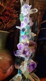 shelly fluorite and clear quartz crystal lamp