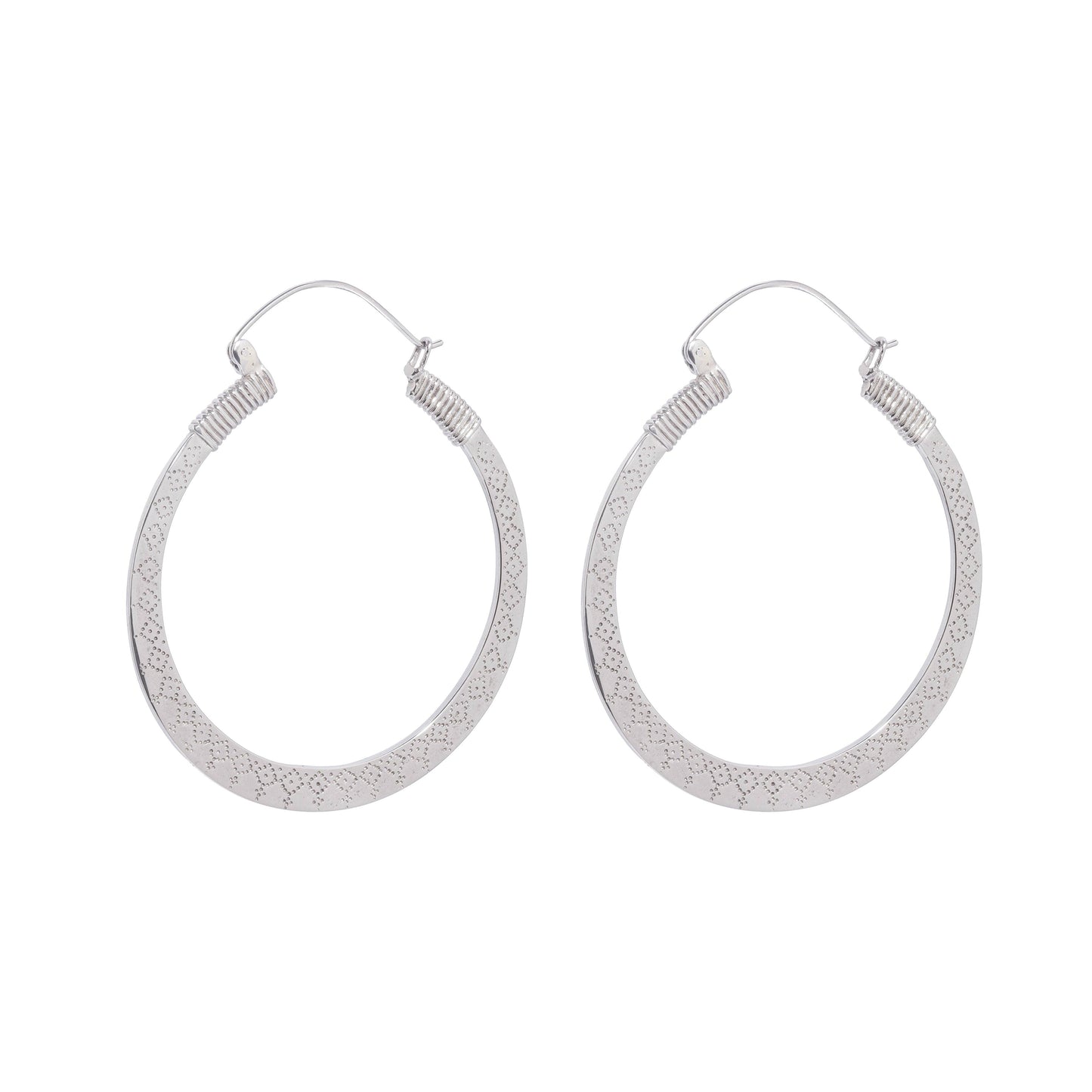 Shivani Hoops - White Brass large patterned hoop earrings on a white background