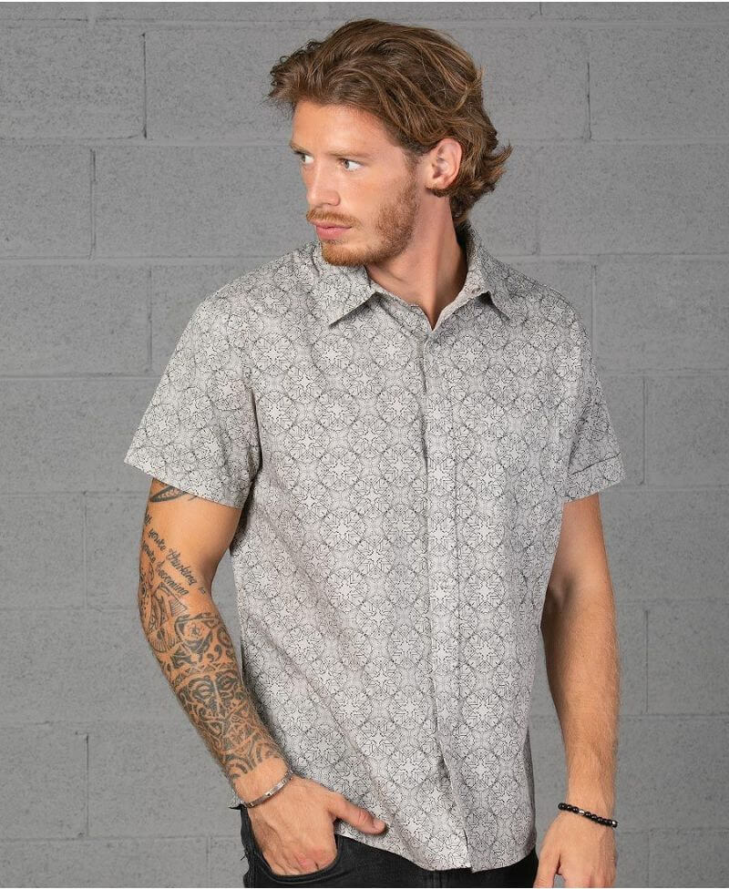 mens button up shirt with geometric print