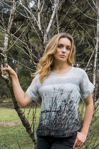 photo print linen tee with strahan shorline image