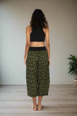 cotton ladies yoga pants with green dragonfly print