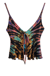 Multicolored tie-dye crop top on a black background