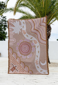 The Drift of Our Elders Indigenous art throw rug in recycled cotton
