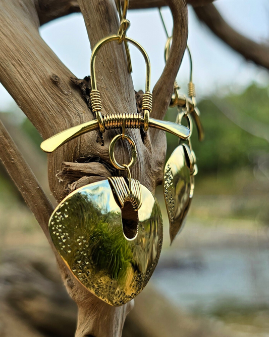 tribal shield brass earrings tantrika jewellery australia