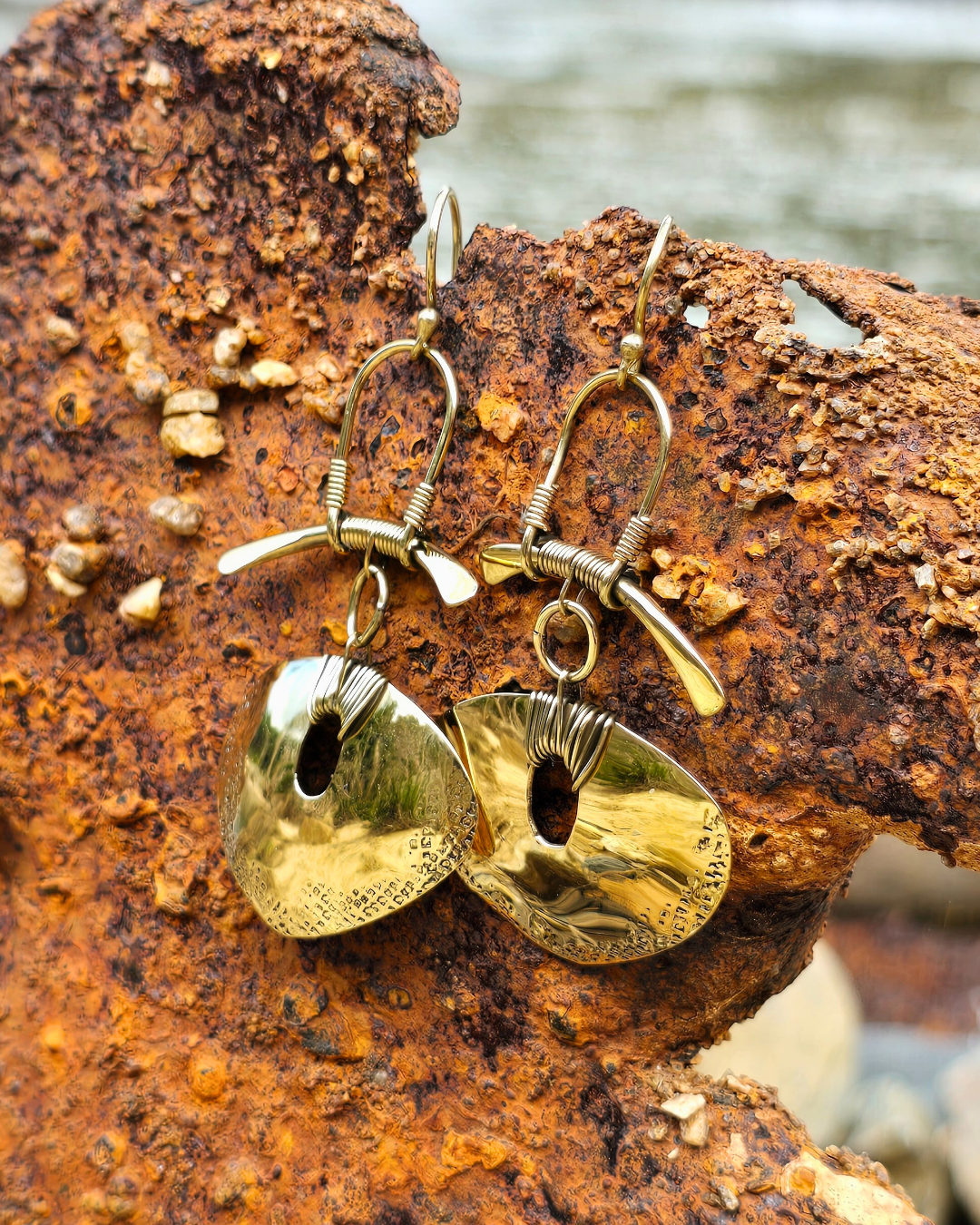 tribal shield brass earrings tantrika jewellery australia
