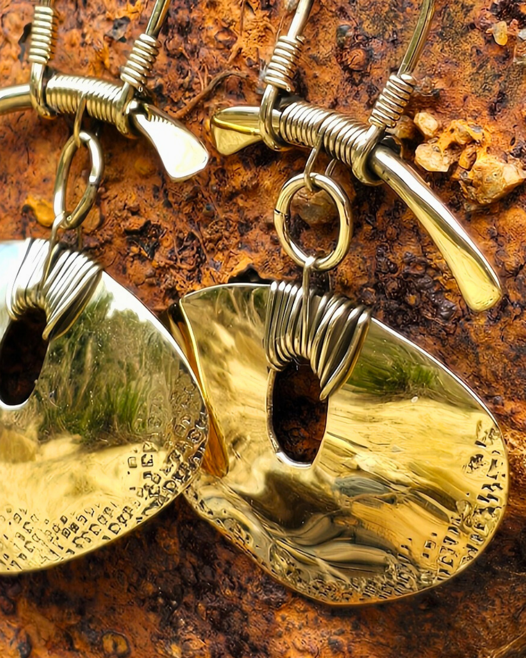 tribal shield brass earrings tantrika jewellery australia