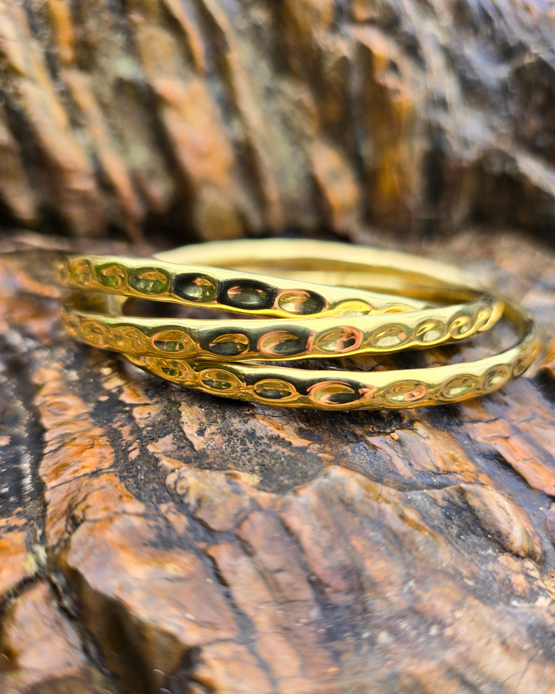 trina gold brass bangle tantrika jewellery sustainable fashion australia