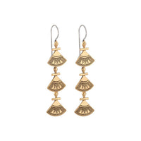 Triya Earrings - Brass worn as long layered statement earrings with patterned brass drops