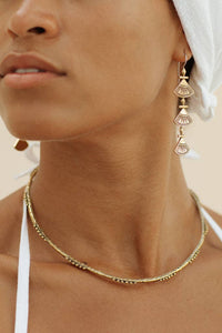 Triya Earrings - Brass pair of long triple-drop earrings with Berber-inspired detailing