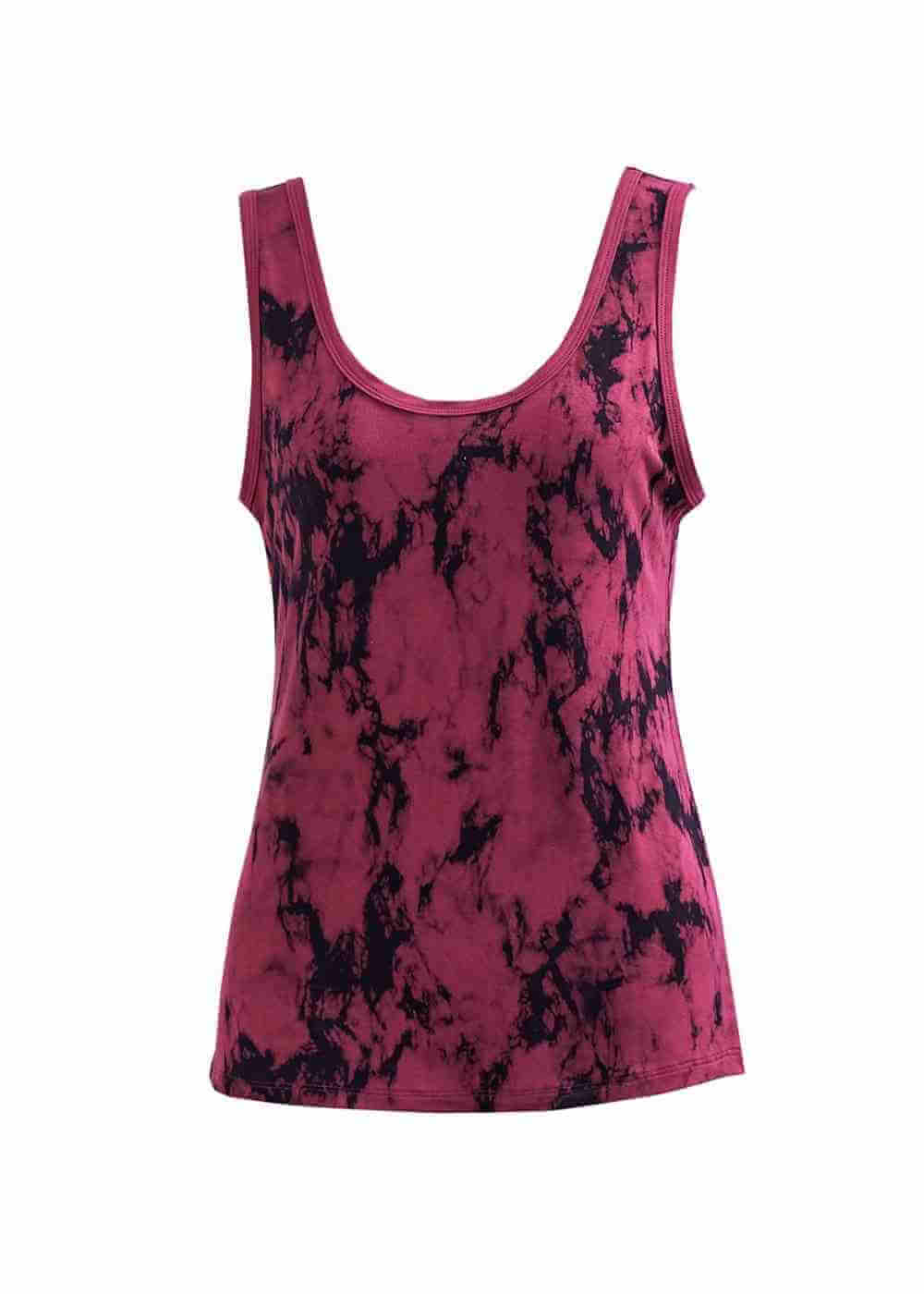 Pink and black tie-dye tank top on a white background