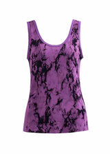 Purple tank top with black abstract pattern on a white background