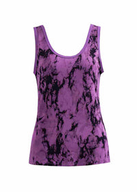 Purple tank top with black abstract pattern on a white background