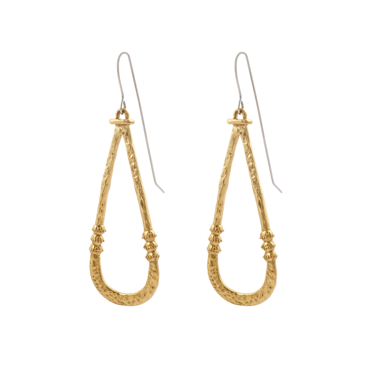 Zuri Earrings - Brass long statement earrings with decorative brass detailing and sterling silver hooks