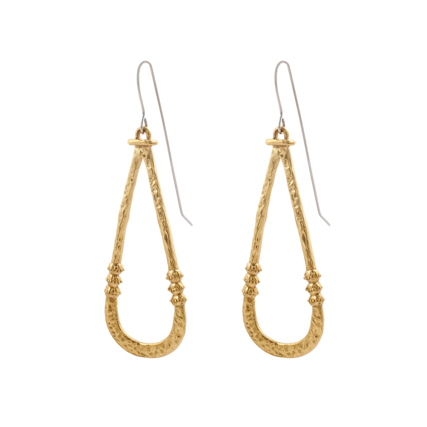 Zuri Earrings - Brass long statement earrings with decorative brass detailing and sterling silver hooks