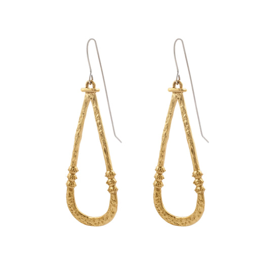 Zuri Earrings - Brass long statement earrings with decorative brass detailing and sterling silver hooks