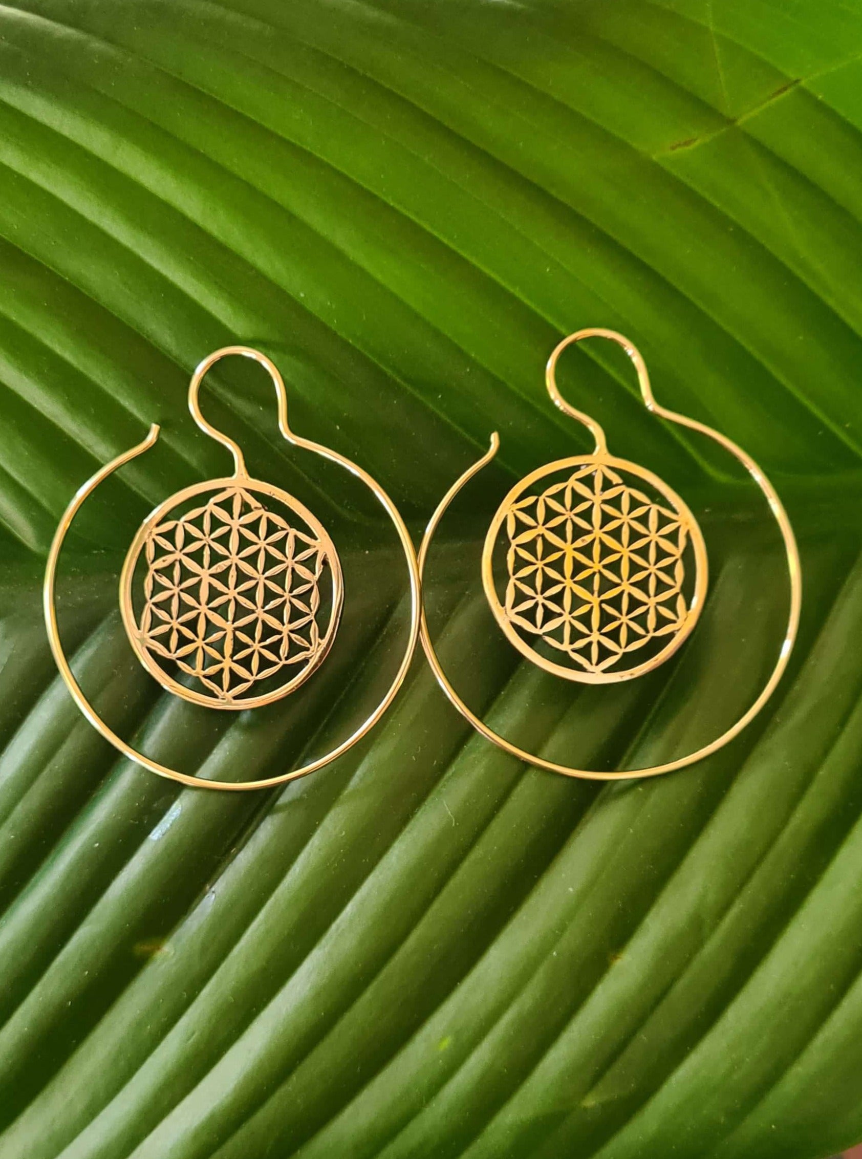 flower of life brass earrings