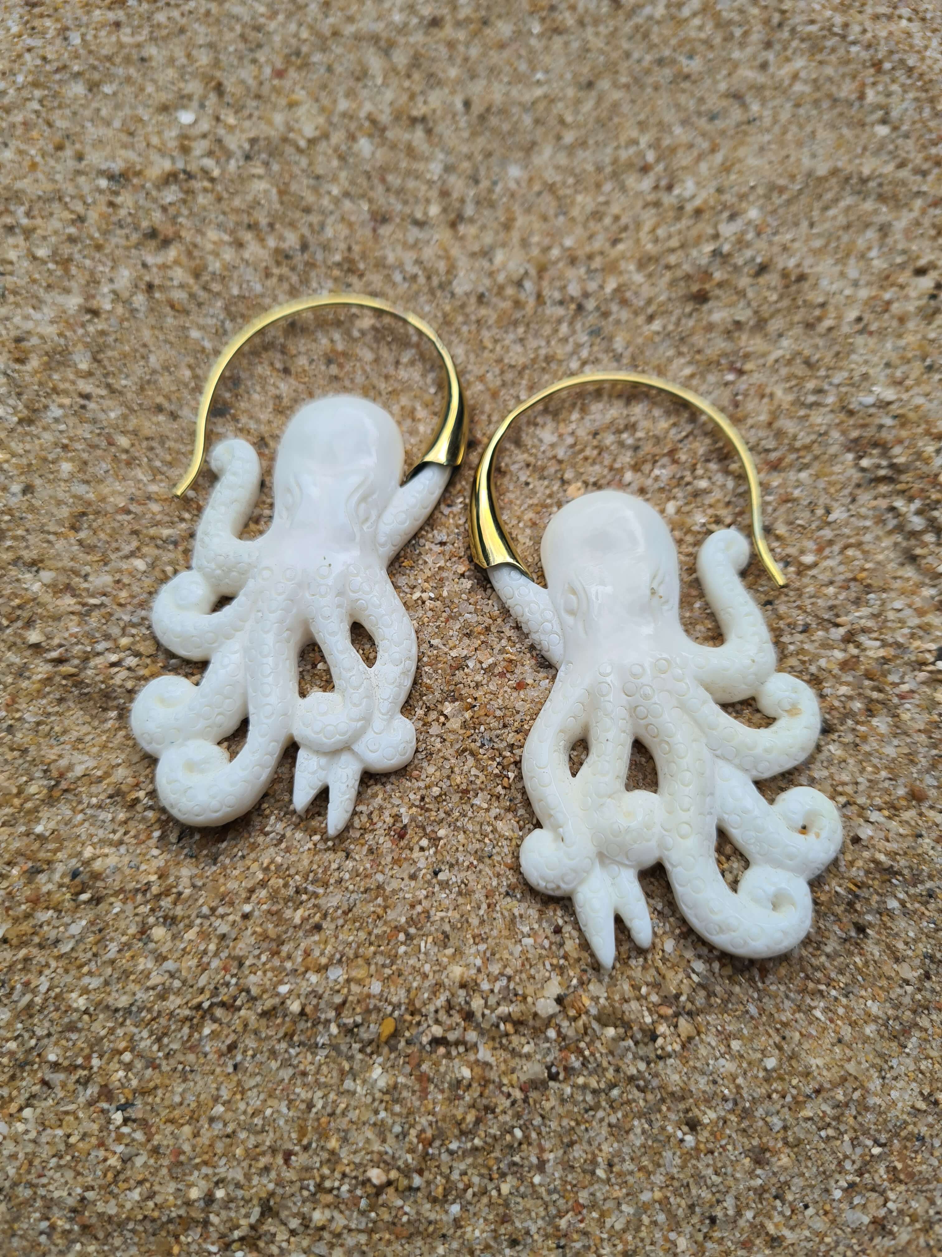 olga octopus bone carved earrings