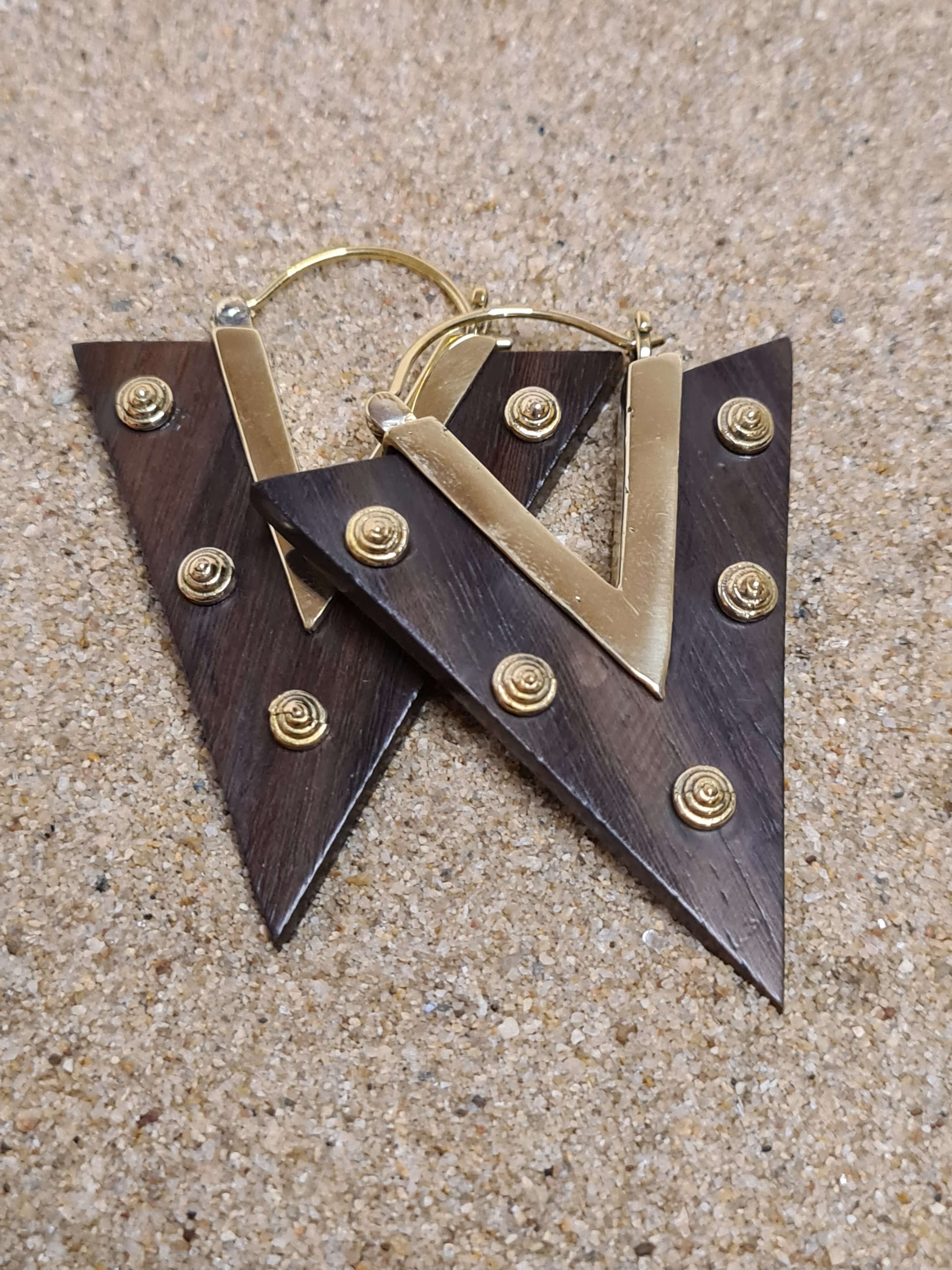 brass and wood earrings 