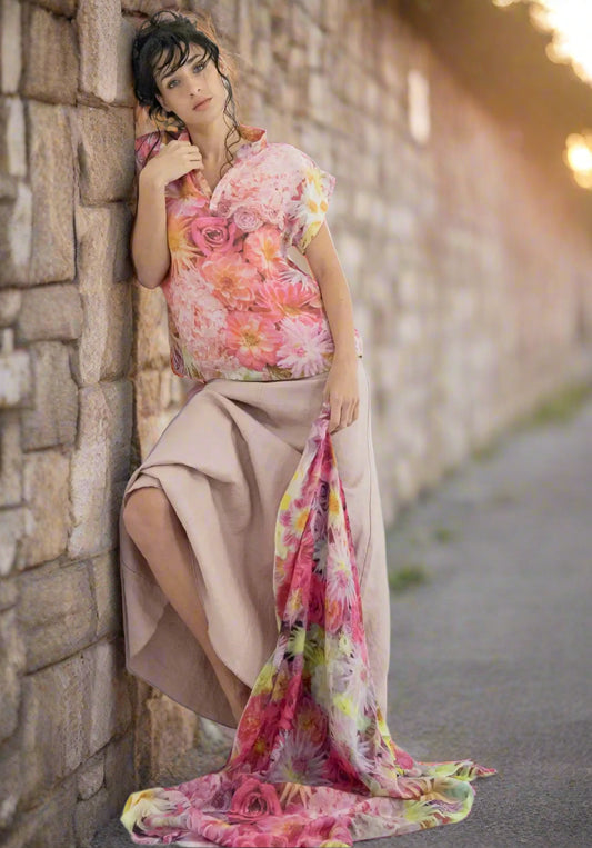 Harriet Jane Hemp Top Australian Made Dahila Roses Tantrika