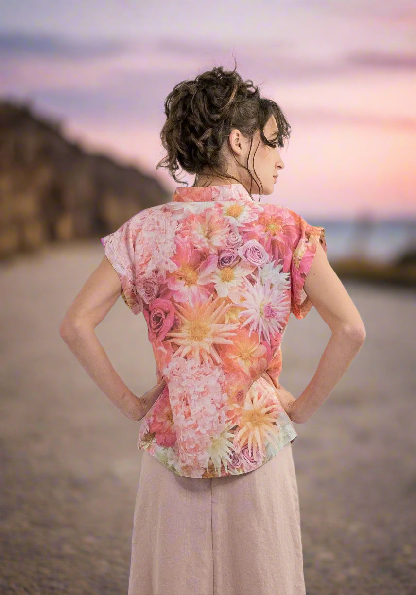 Harriet Jane Hemp Top Australian Made Dahila Roses Tantrika