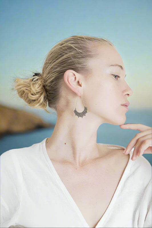 Nakila Collective Earrings Uma Hoops in White Brass found at Tantrika Australia