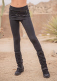 Nomads Hemp Wear Bamboo and Organic Cotton Starburst Skirted Leggings Combo in black on Model