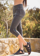 Nomads Hemp Wear Sativa Capri Skirted Leggings in Grey on Model
