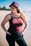 Nomads Hemp Wear Sativa Capri Skirted Leggings in Black with Pure Tank on Model
