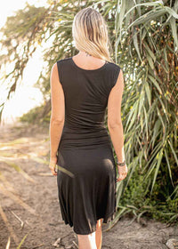 Nomads Hemp Wear Odessa Dress in Black on Model, found at Tantrika Australia