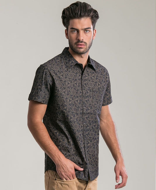 lsd molecule print button up black