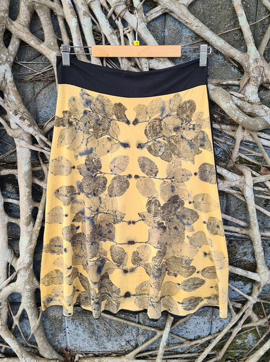 Shan-Dia Ecodye Botanical Print Bamboo Skirt, Three quarter knee length