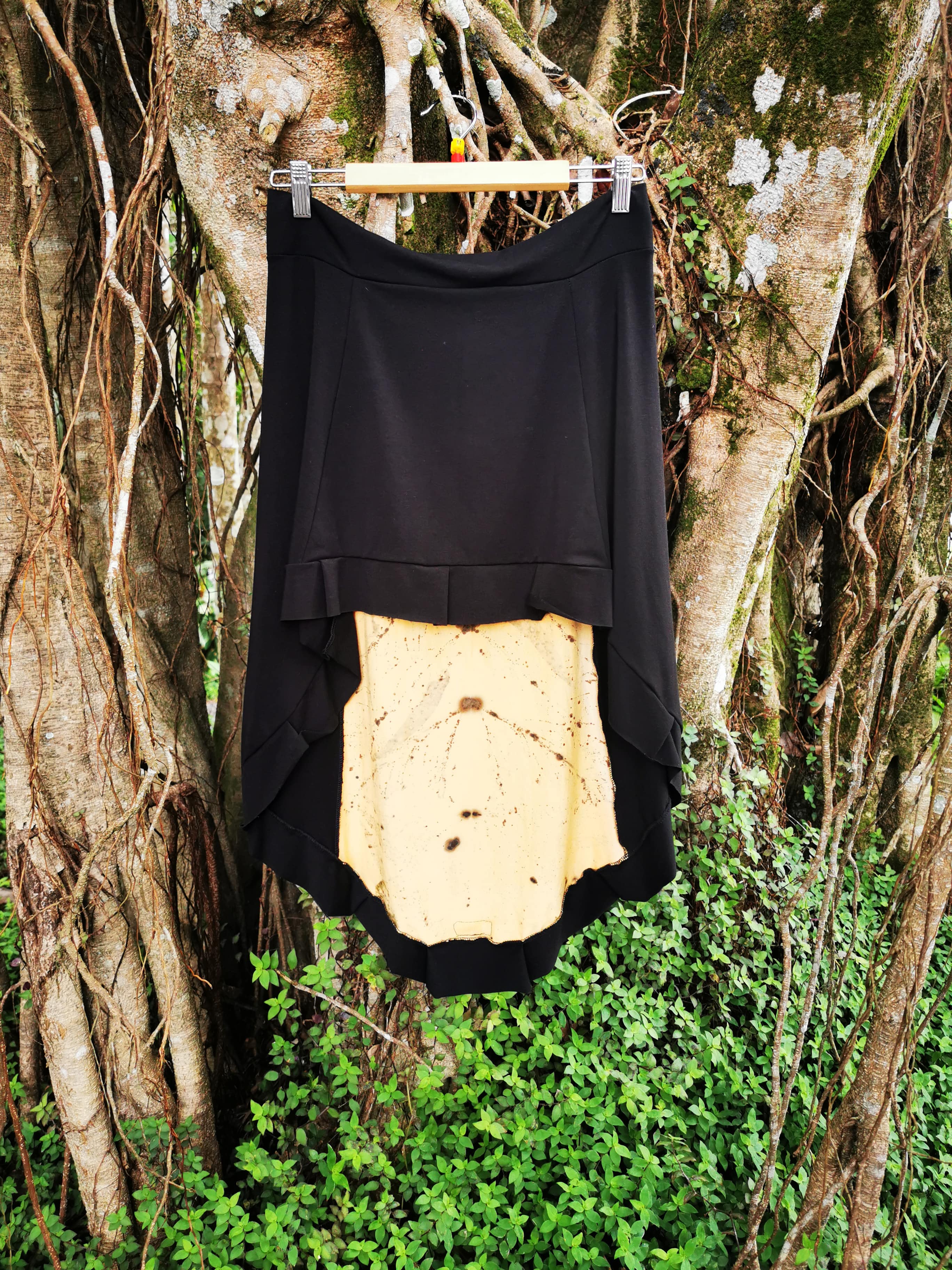 Shan-Dia Ecodye Sassy Bamboo Waterfall Style Skirt, ecofriendly, sustainable, organic manufacturing, using plants eucalyptus, acacia leaves and lilly pilly
