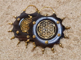 flower of life wood and brass earrings 